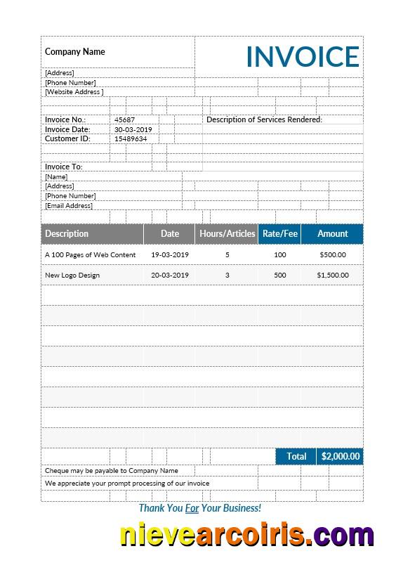 Freelance Writer Invoice